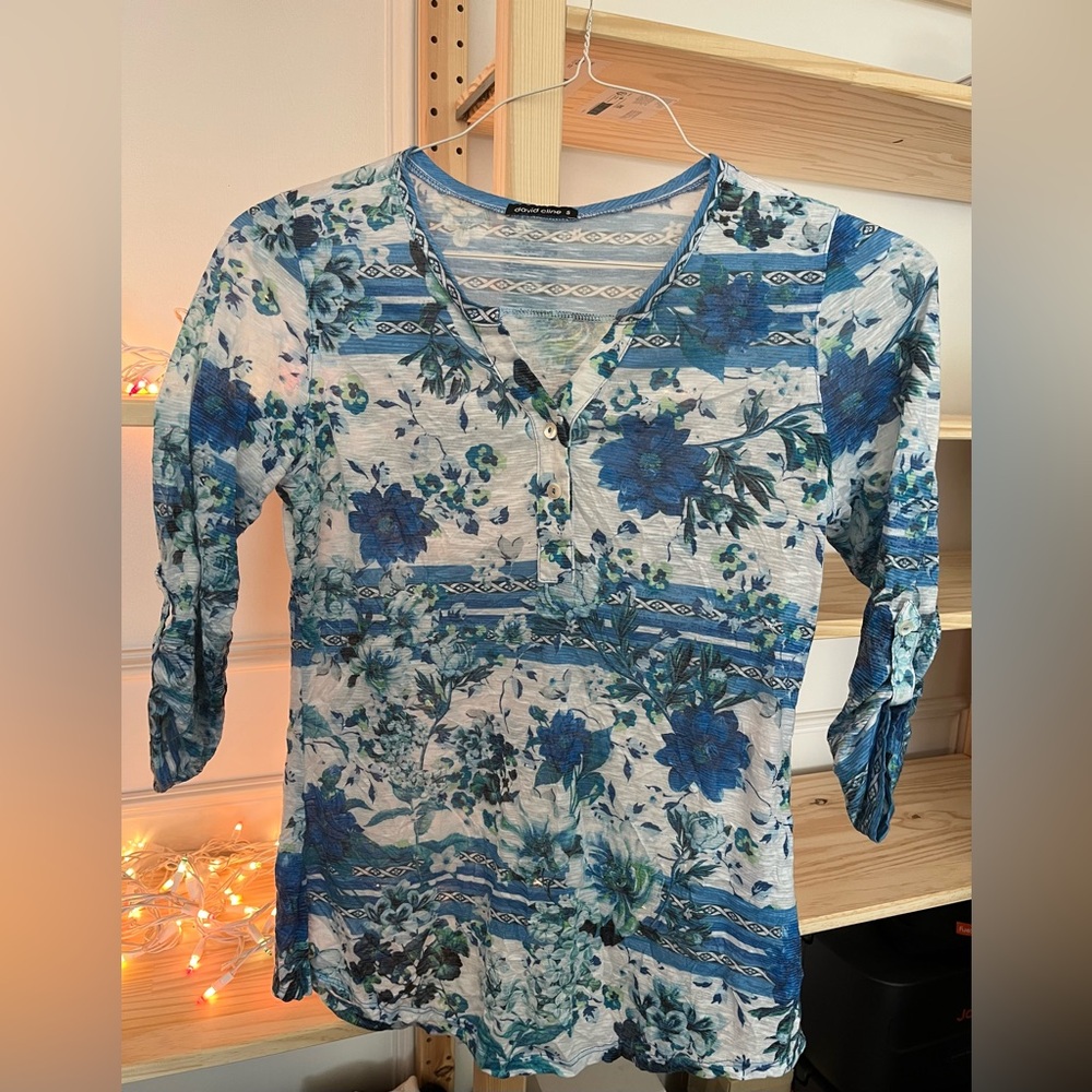 Sundance David Cline Blue and White Floral Blouse
